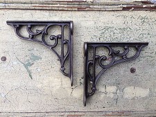 A PAIR OF SMALL CLASSIC VICTORIAN ~ CAST IRON SCROLL SHELF BRACKETS 5 INCH 