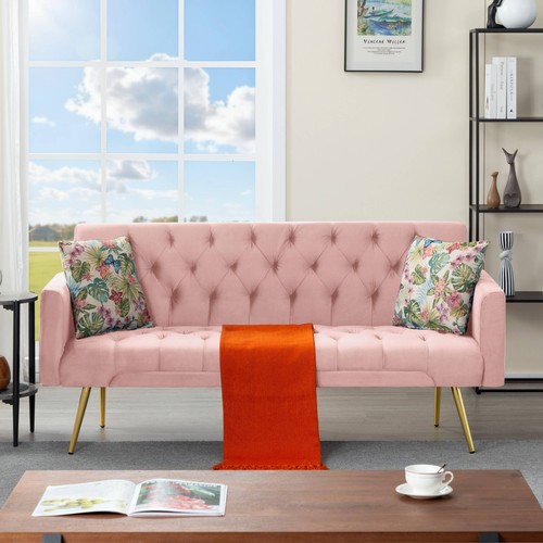 Pink tufted futon - futon, sofa