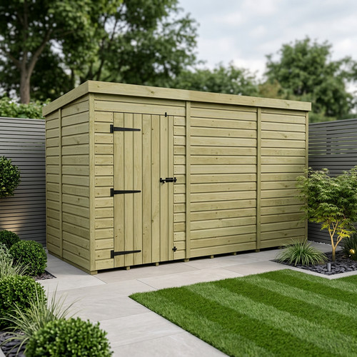 Pent shed single - pent, door