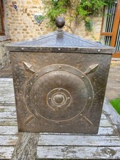 Vintage Hammer Beaten Metal Finish Coal Log Firebox Scuttle Storage Box Rare