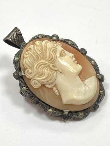 Vintage cameo brooch silver - vintage,