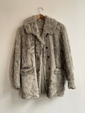 Vintage 1960s/70s Grey Real Lamb Fur Coat Size 8, Swedish Shearling Penny Lane 