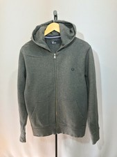 Fred Perry Mens Hoodie Casual Full Zip Gray Cotton size medium
