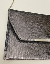 Faith Silver Sequinned Handbag - Shoulder Bag With Silver Chain - Excellent Cond