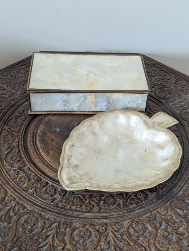 Capiz shell trinket box - trinket, brass