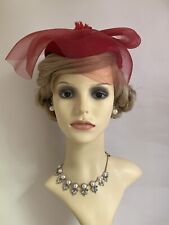 KANGOL Red Vintage 1960s Cotton Velvet Pillbox Capulet Hat With Swirl Net Top