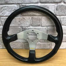Genuine Momo Tuner 3 spoke black leather 350mm steering wheel. Dated 2003.  8B