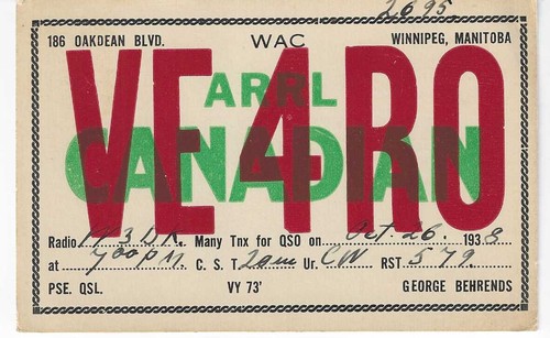 Qsl 1938 winnipeg - 1938, canada