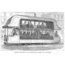 LONDON A Steam Tramway Car - Antique Print 1874