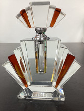 Vintage Art Deco ‘Fan Top’ Style Crystal Amber Perfume Bottle