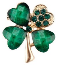 Green Diamante Four Leaf