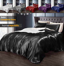 Satin Silk 6pc Bedding Set Luxury Cooling Duvet Cover Fitted Sheet Pillowcase