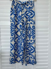 Primark Cobalt blue,cream Aztec print wide leg elasticated Waist Trousers Size S