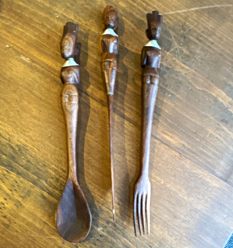 3pc carved wooden - wooden, serving