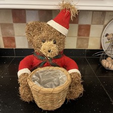 Christmas Teddy Wicker Planter 16 Inches Tall