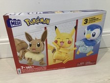 Mattel Pokémon Mega Construx Build And Show Trio Pikachu Piplup Eevee Buildable 