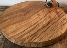 Small Round Cheeseboard With Carved Mouse   Vintage