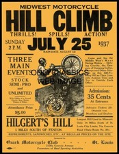 1937 HILL CLIMB MOTORCYCLE RACING 12X16 RACE POSTER OZARK CLUB ST LOUIS MISSOURI