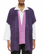 Eskandar One Size Purple  Raw Edge Lamb Suede Tabard Jacket 
