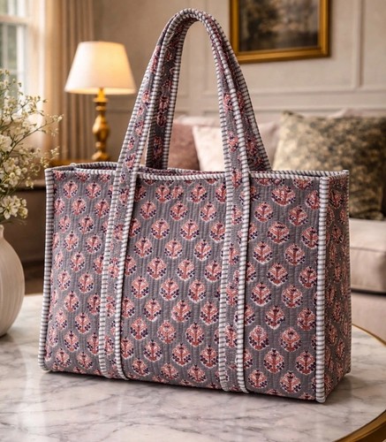 Indian quilted cotton tote bag - quilted,