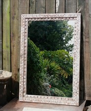 Huge antique Wooden mirror heavy quality chippy lavender paint