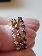 Set of 3 diamond stacker rings - red, white and blue diamonds in gold