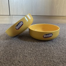 Rare Vintage Weetabix Round Ceramic Cereal Breakfast Bowl. Yellow. Pair