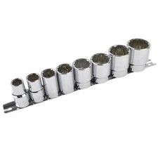 Chrome Vanadium 8 Piece 1/2“ Whitworth Shallow Alloy Steel Sockets Set on Rail 