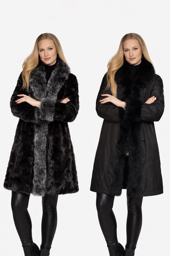 Reversible black coat - black, faux