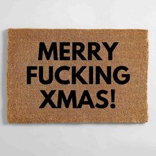 Door Mat Funny Merry Xmas Doormat Non Slip Coir Indoor Rude Rug Hanpainted