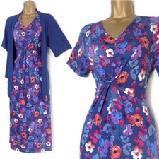 NEW EWM Mother of the Bride Outfit Size 12 Blue Floral Dress Shrug Suit Necklace