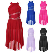 Kids Girls Rhinestone Leotard Dance Party Dress Lyrical Modern Contemporary UK