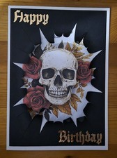 Handmade Gothic Skull Card . Birthday . Anniversary