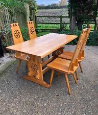 Brutalist vintage table & chairs 1960s solid oak arts and crafts