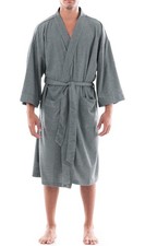 Fruit of the Loom Men's Waffle Kimono Dressing Gown Bathrobe Grey One Size