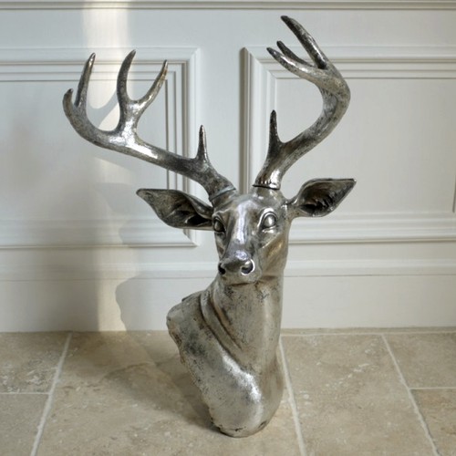 Silver stags head wall - silver,