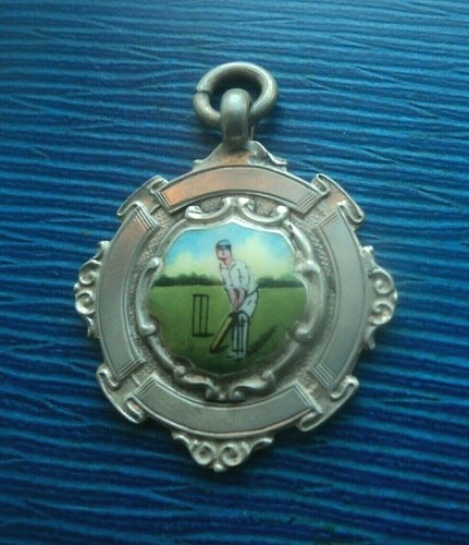 Silver enamel medal cricket - silver,