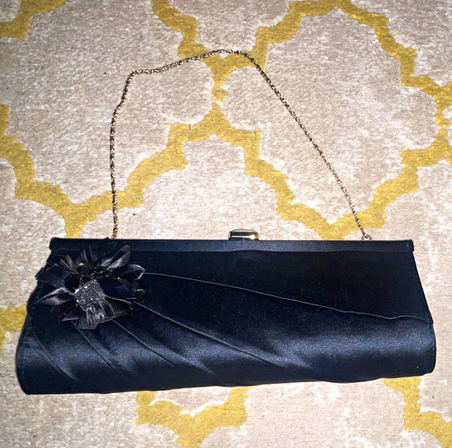 Black satin clutch bag bow - satin,