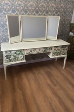 Vintage Distressed Floral Green Bird Cream Stag Dressing Table And Mirror