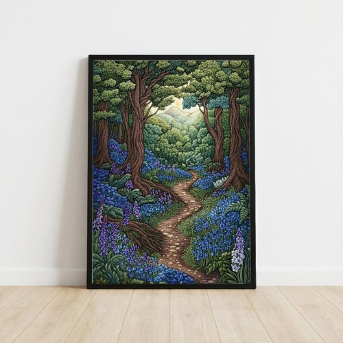 Woodland bluebell path - bluebell, art