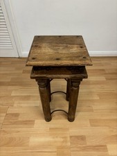 Vintage Thakat Sheesham Maharani Solid Wood Tall Square Side Table With Ironwork