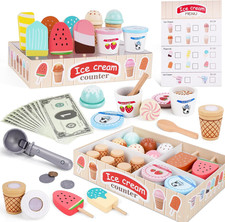 Wooden Ice Cream Toys for Toddlers 3-5, Kids Wooden Toys Play Kitchen Accessorie