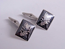 Fine Vintage Pair of Sterling Silver Siam Nielloware Black Enamel Mens Cufflinks