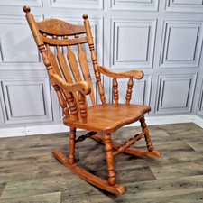 Retro Vintage Solid Pine Rocking Arm Chair - Turned Bentwood - Country Farmhouse