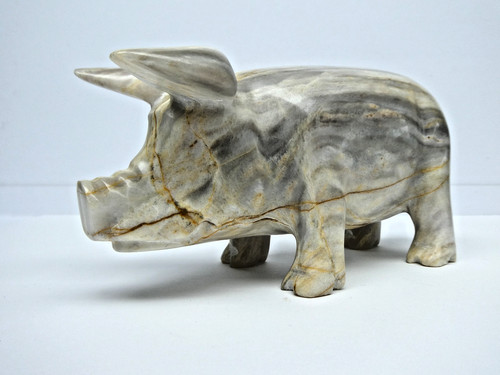 Pig figurine carved solid - figurine,