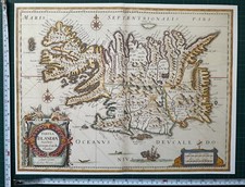 Antique Historic Vintage Old Colour Poster Map of Iceland 1600s REPRINT Blaeu