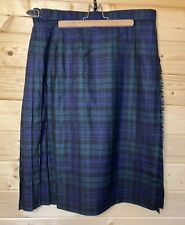 VINTAGE SCOTTISH WOOL HIGHLAND KILT BLUE GREEN CHECK BUCKLES SCOTLAND UK 16 30”