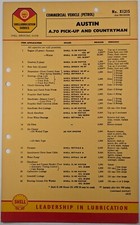 Petroliana; Austin A70 Pick-Up & Countryman Shell Lubrication Chart No X1178