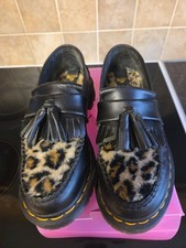 Dr Martens  Women's Size 3 Adrian Fluff Tassel Loather Black Leopard Shoes