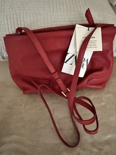 Zara red leather clutch - red, bag